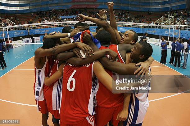 Cuba team players celebrate the first place against US during at Boys' Youth Continental Championsh at the Sports Avila Camacho on April 11, 2010 in...