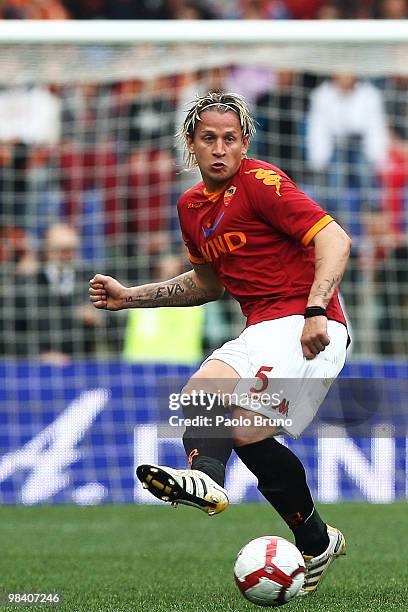 Philippe Mexes of AS Roma in action during the Serie A match between AS Roma and Atalanta BC at Stadio Olimpico on April 11, 2010 in Rome, Italy.
