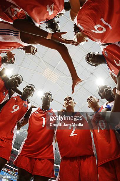 Cuba team players celebrate the first place against US during at Boys' Youth Continental Championsh at the Sports Avila Camacho on April 11, 2010 in...