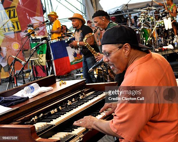 Cyril, Aaron, Charles and Art Neville of The Neville Brothers performing at the New Orleans Jazz & Heritage Festival on May 3, 2009.