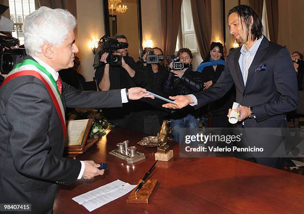 Carvalho De Oliveira Amauri , the football player for Juventus attends a ceremony where he receives Italian citizenship at Palace Juvarra on April...