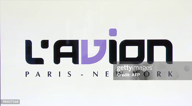 Picture taken 01 December 2006 of the logo of French "business class only" air company "L'avion" , during a press conference at Plaza Athenee hotel...
