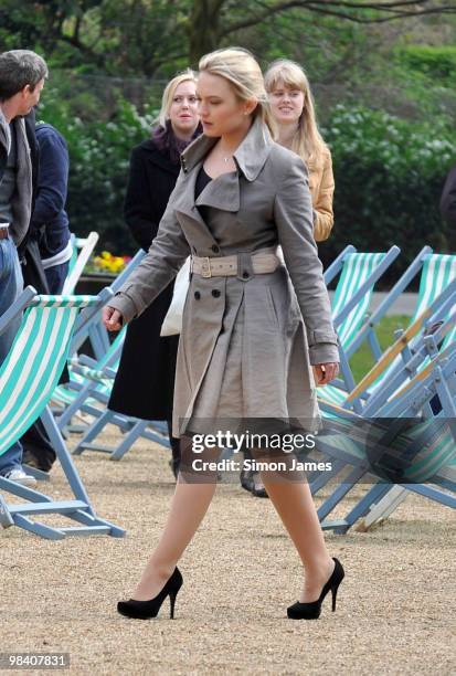 Actress Sophia Myles is seen filming for the BBC series Spooks on April 12, 2010 in London, England.