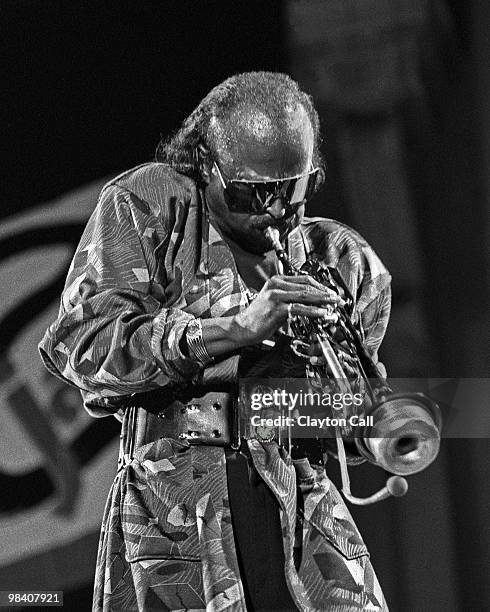 Miles Davis performing at the Greek Theater in Berkeley, California on September 1, 1985.