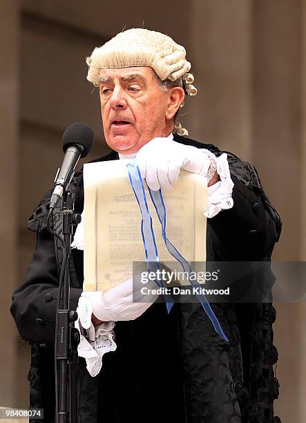 The proclamation for the dissolution of the present Parliament is read out on the steps of The Royal Exchange, by Colonel Geoffrey Godbold on April...