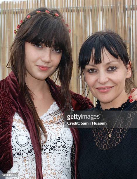 Daisy Lowe and mother Pearl Lowe pose backstage during the Get Loaded In The Park festival on Clapham Common on August 24, 2008 in London, England.
