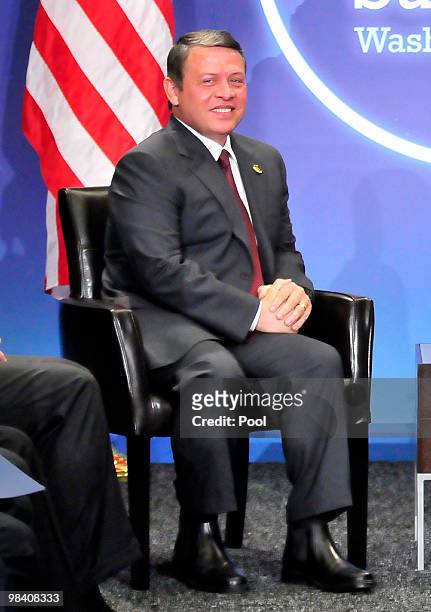 King Abdullah II of Jordan meets U.S. President Barack Obama during a bilateral meeting on the sidelines of the Nuclear Security Summit at the...