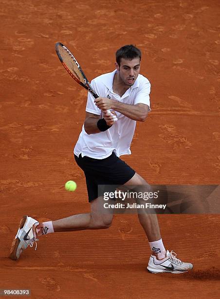 Marcel Granollers of Spain in action in his match against Juan Carlos Ferrero of Spain during day one of the ATP Masters Series at the Monte Carlo...