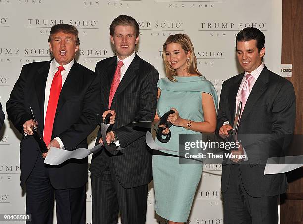 Donald Trump, Donald Trump Jr., Ivanka Trump and Eric Trump attend the ribbon cutting ceremony at the Trump SoHo on April 9, 2010 in New York City.