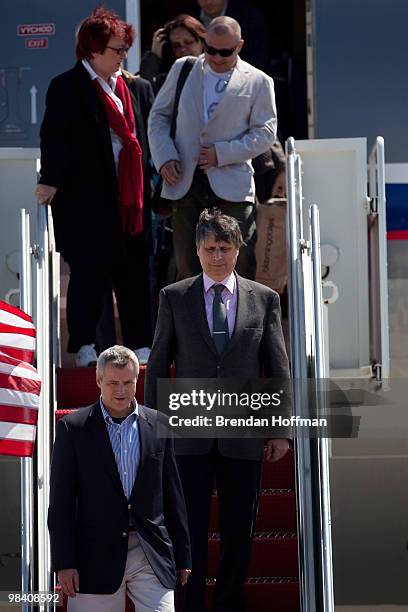 Jan Fischer , Prime Minister of the Czech Republic, arrives with his delegation on April 12, 2010 at Andrews Air Force Base in Maryland. Leaders from...