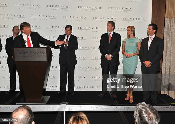 Donald Trump, Donald Trump Jr, Ivanka Trump and Eric Trump attend the ribbon cutting ceremony at the Trump SoHo on April 9, 2010 in New York City.