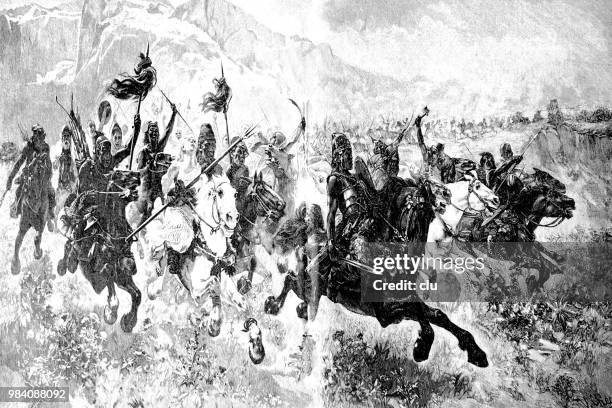 fight of the huns - attila the hun stock illustrations