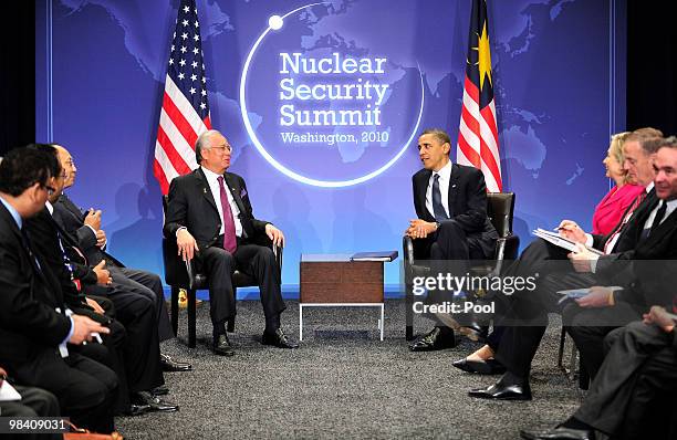 President Barack Obama holds a bilateral meeting with Prime Minister Najib Tun Razak of Malaysia on the sidelines of the Nuclear Security Summit at...