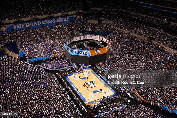 General view of the Butler Bulldogs playing against the Duke Blue Devils during the 2010 NCAA Division I Men's Basketball National Championship game...