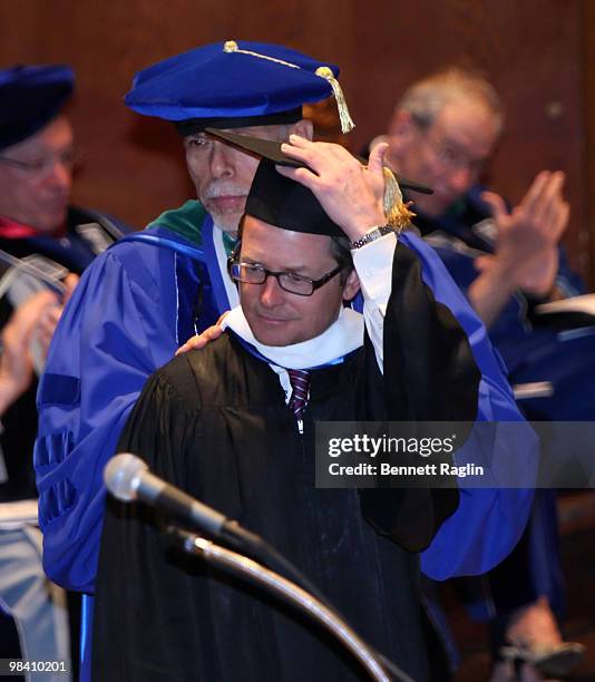 Actor Michael J. Fox receives Honorary Doctor of Humane Letters Degrees during Mount Sinai School of Medicine's 40th Commencement ceremony at Avery...