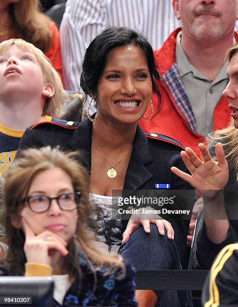 Padma Lakshmi attends a game between the Houston Rockets and the New York Knicks at Madison Square Garden on March 21, 2010 in New York City.