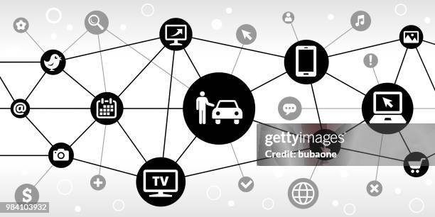 car dealer internet communication technology triangular node pattern background - car dealership stock illustrations