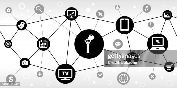man & lightbulb internet communication technology triangular node pattern background - camera lights background stock illustrations