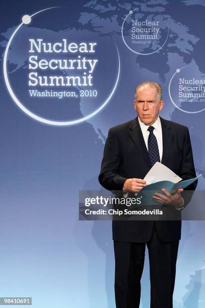 John Brennan, Assistant to the President for Homeland Security and Counterterrorism, listens to reporters' questions during a news briefing during...