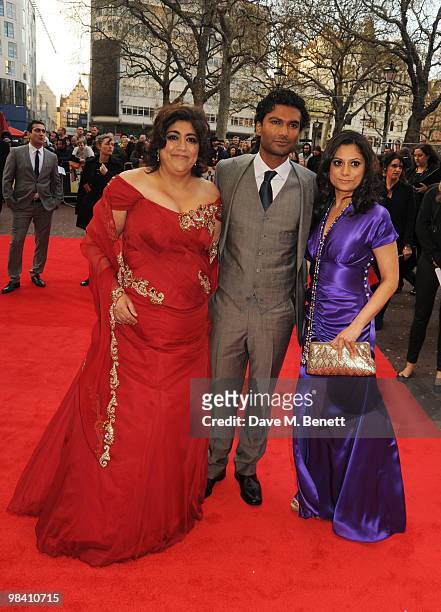 Actors Sendhil Ramamurthy and Goldy Notay with director Gurinder Chadha arrive at the UK film premiere of 'It's A Wonderful Afterlife', at the Odeon...
