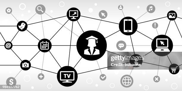 graduation face internet communication technology triangular node pattern background - graduation photo stock illustrations