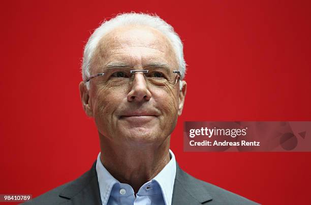 Franz Beckenbauer looks on at a news conference during his visit to Axel Springer publishing house on April 12, 2010 inBerlin, Germany. Beckenbauer...