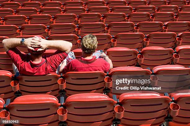 Fans wait in their seats prior to the St. Louis Cardinals playing against the Houston Astros in the home opener at Busch Stadium on April 12, 2010 in...