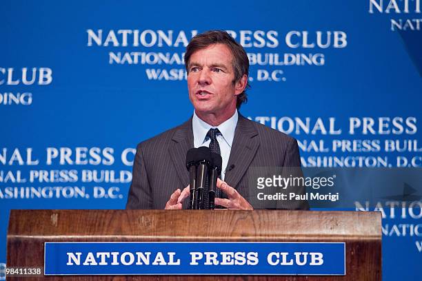 Dennis Quaid speaks about the prevention of potentially deadly medical errors at the National Press Club on April 12, 2010 in Washington, DC.