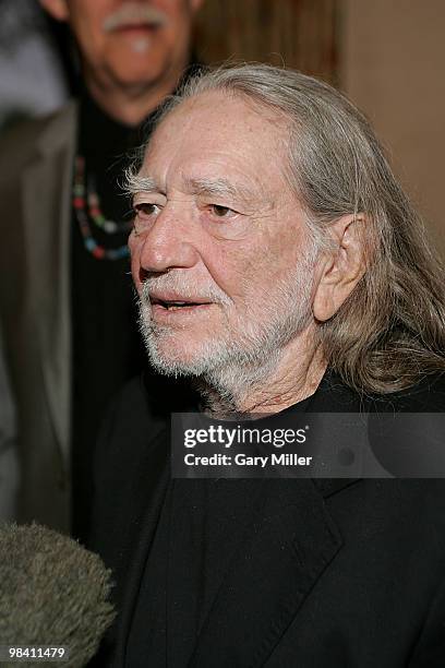 Country music legend Willie Nelson is honored with the "Feed The Peace" award from the Nobelity Project at the Four Seasons Hotel on April 11, 2010...