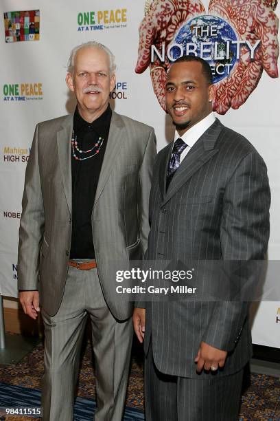 Social activist/author/filmmaker Turk Pipkin and football player Derrick Johnson of the Kansas City Chiefs pose on the red carpet for the Nobelity...