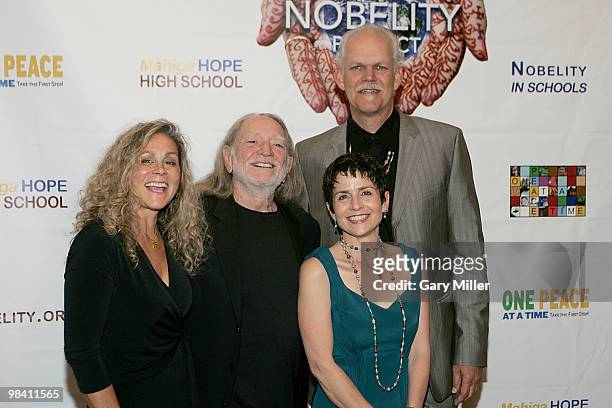 Annie Nelson, musician Willie Nelson, Christy Pipkin and social activist/author/filmmaker Turk Pipkin arrive on the red carpet for the Nobelity...
