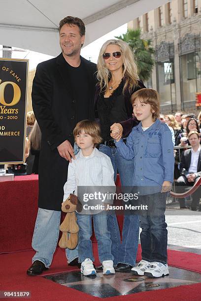 Actor Russell Crowe and his wife Danielle Spencer, with their children Charles Spencer Crowe, and Tennyson Spencer Crowe pose while Russell Crowe is...