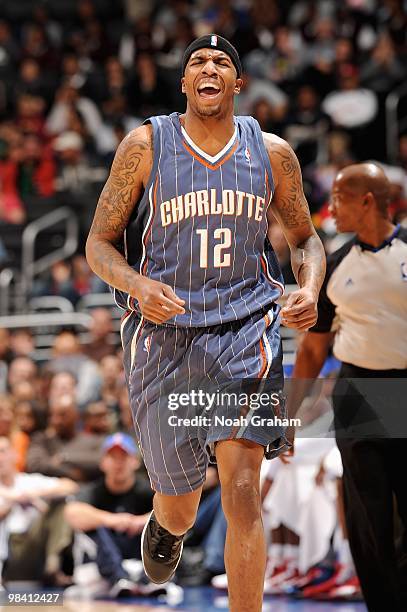 Tyrus Thomas of the Charlotte Bobcats reacts during the game against the Los Angeles Clippers on February 22, 2010 at Staples Center in Los Angeles,...