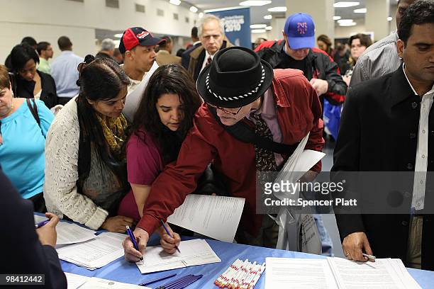 People looking for employment attend an AARP job fair with an emphasis on individuals 50 years old and over on April 12, 2010 in New York City. The...
