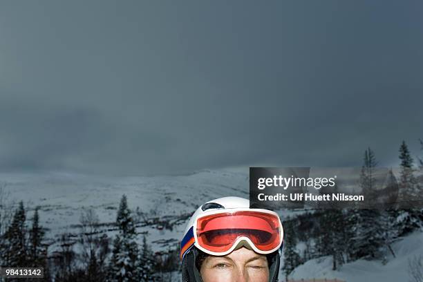 woman in front of a mountain scenery sweden. - jamtland stock pictures, royalty-free photos & images