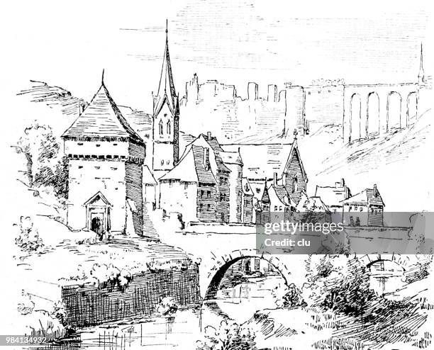 view of luxembourg - luxembourg drawing stock illustrations