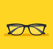 Black eyeglass on empty background. Vector flat cartoon graphic design element isolated icon