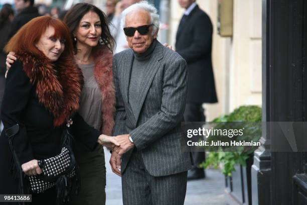 Sonia Rykiel, Nathalie Rykiel and Ralph Lauren leave the new Ralph Lauren store at Boulevard Saint Germain on April 12, 2010 in Paris, France.