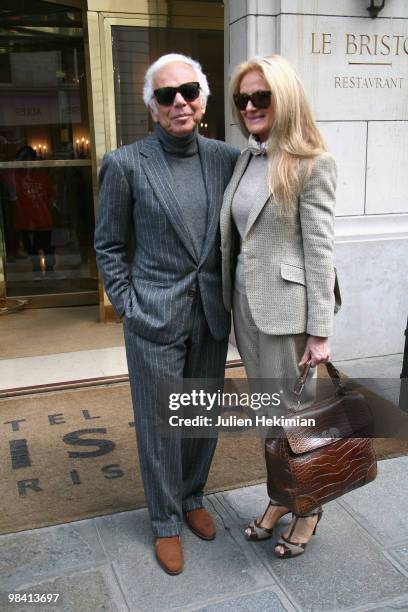 Ralph Lauren and his wife Ricky leave the Bristol hotel on April 12, 2010 in Paris, France.