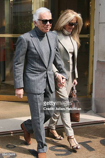 Ralph Lauren and his wife Ricky leave the Bristol hotel on April 12, 2010 in Paris, France.