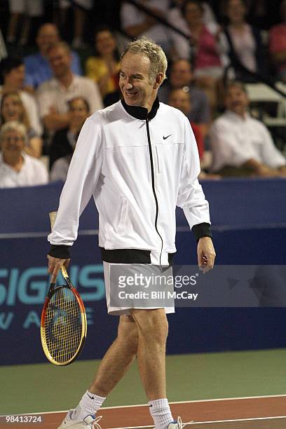 Tennis Star John McEnroe, a member of the WTT League's New York Sportimes, plays in a match against the Philadelphia Freedoms at the King of Prussia...