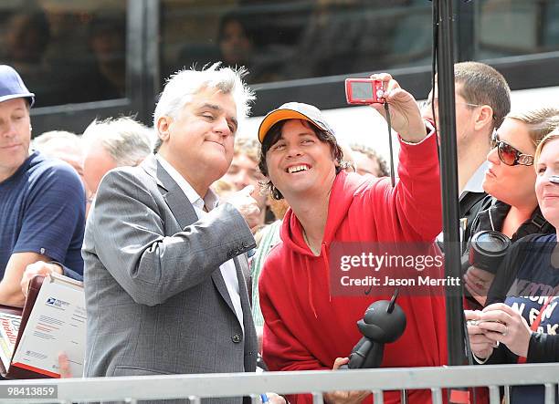 Jay Leno poses while Russell Crowe is honored on the Hollywood Walk Of Fame on April 12, 2010 in Hollywood, California.