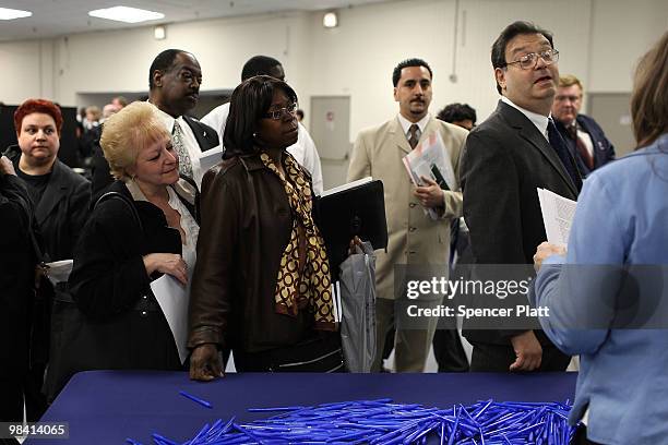 People looking for employment attend an AARP job fair with an emphasis on individuals 50 years old and over on April 12, 2010 in New York City. The...