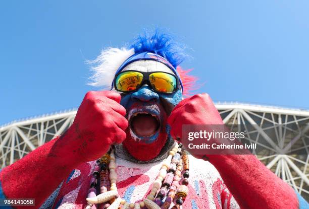 Fan of Russia painted before the 2018 FIFA World Cup Russia group A match between Saudia Arabia and Egypt at Volgograd Arena on June 25, 2018 in...