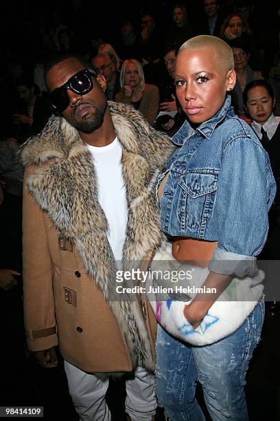 Kanye West and Amber Rose attend the Dior Homme fashion show during Paris Menswear Fashion Week Autumn/Winter 2010 on January 23, 2010 in Paris,...
