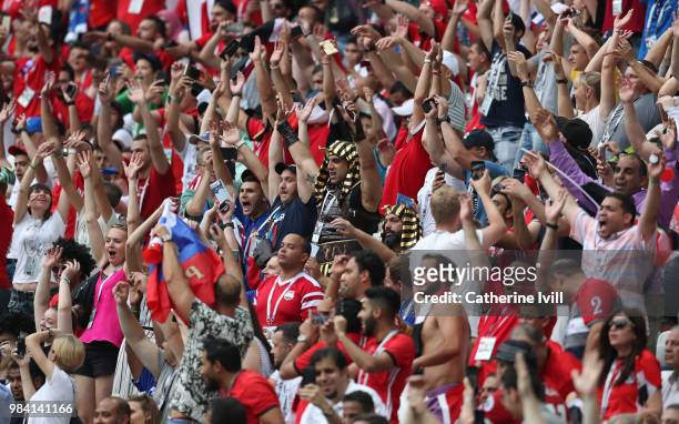Fans of Egypt during the 2018 FIFA World Cup Russia group A match between Saudia Arabia and Egypt at Volgograd Arena on June 25, 2018 in Volgograd,...