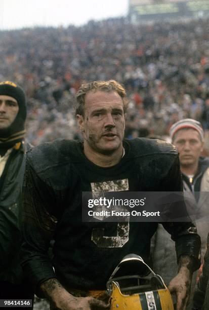 S: running back Paul Hornung of the Green Bay Packers in this portrait circa early 1960's after an NFL football game against the Cleveland Browns at...