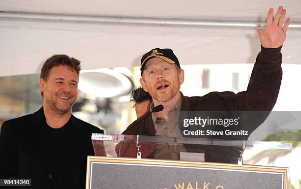 Russell Crowe and Ron Howard attends the Russell Crowe Hollywood Walk Of Fame Induction Ceremony on April 12, 2010 in Hollywood, California.