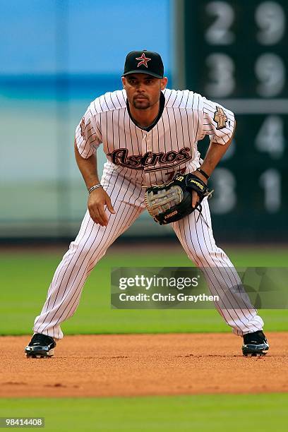 Pedro Feliz of the Houston Astros against the San Francisco Giants on Opening Day at Minute Maid Park on April 5, 2010 in Houston, Texas.