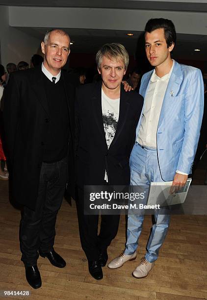 Neil Tennant, Nick Rhodes and Mark Ronson attend the afterparty following the opening night of 'Prima Donna', at the Sadler's Wells Theatre on April...